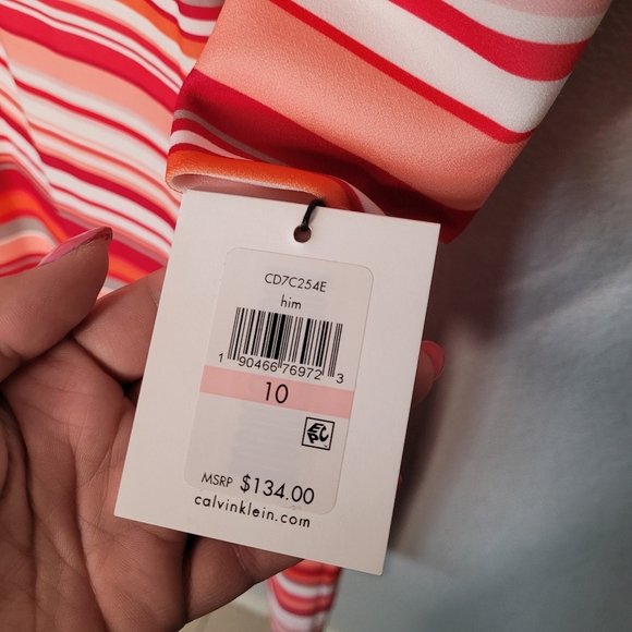 NWT Calvin Klein Cold Shoulder Striped Dress - Picture 2 of 7